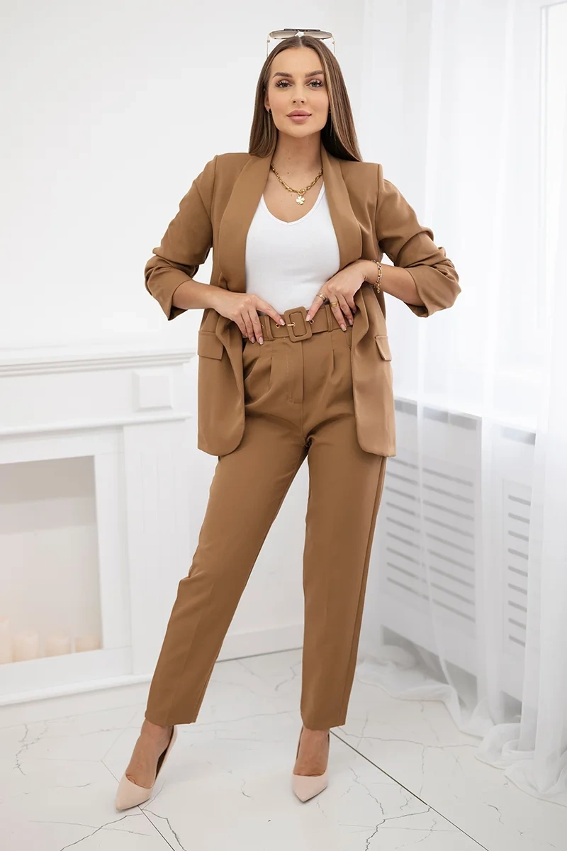Elegant set of jacket and camel trousers