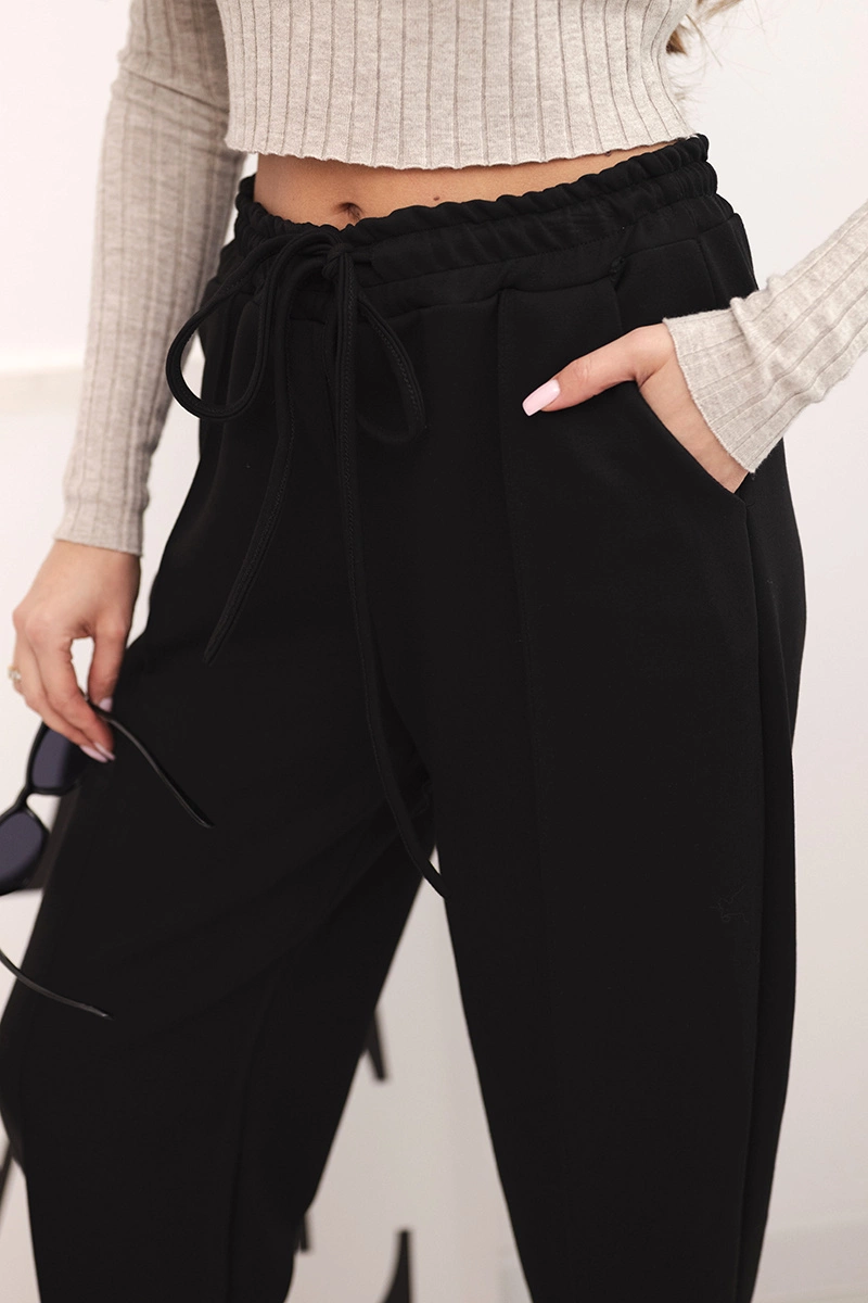 Kesi Włoski Elegant women's high-waisted trousers with a waist tie black