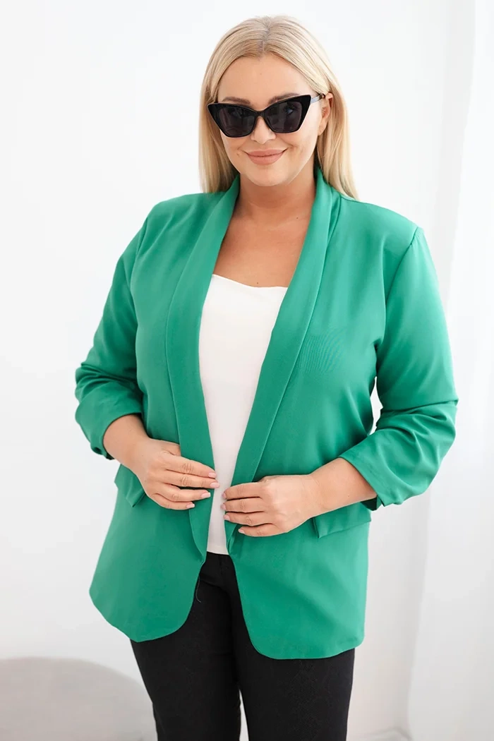 Kesi Włoski Women&#039;s Plus Size Unbuttoned Blazer with Lining XL/2XL green