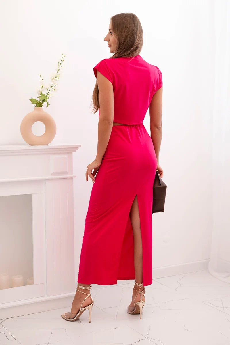 Kesi Włoski Women&#039;s set with a blouse featuring a decorative buckle and a fitted skirt - fuchsia