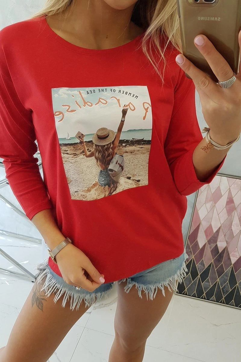 Blouse with Paradise red print