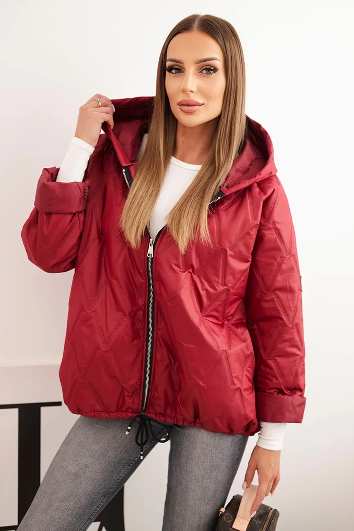 Kesi Włoski Dámska prešívaná bunda s kapucňou bordová