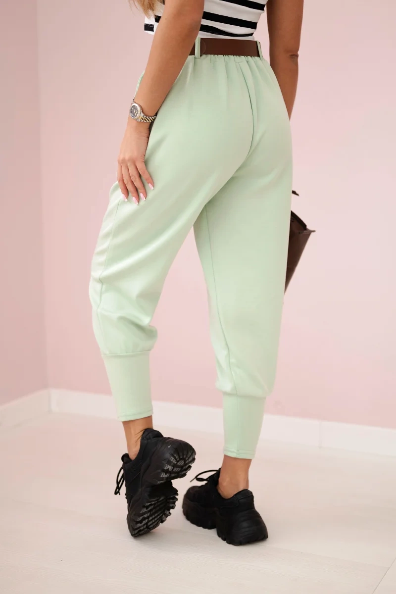 Kesi Włoski Pants with belt and pockets buttery-fabric dark mint