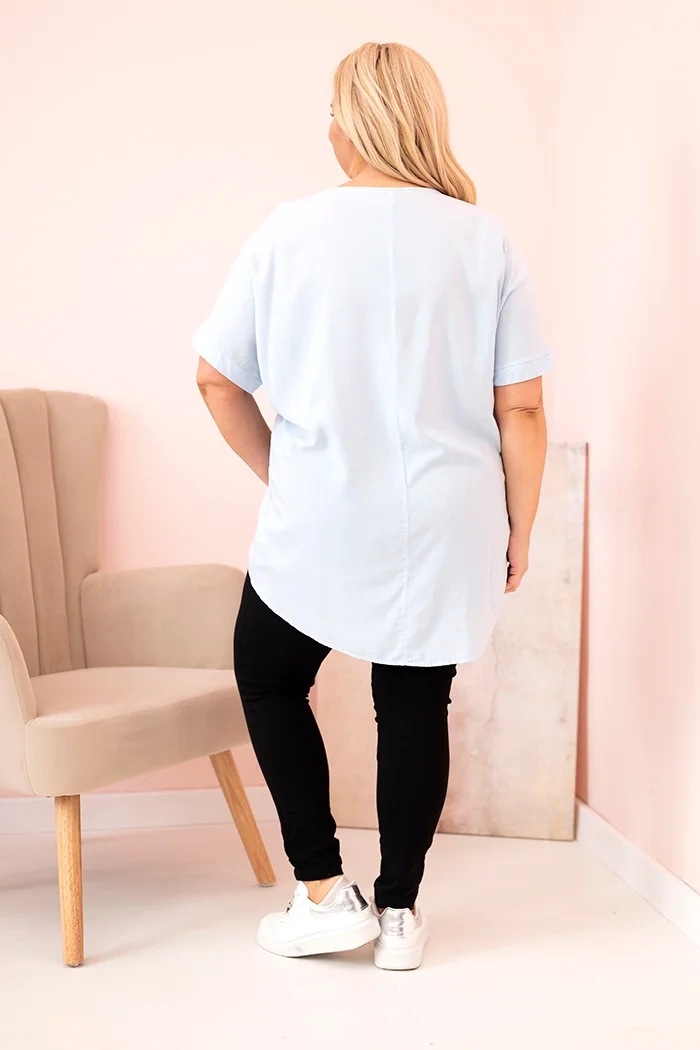 Kesi Włoski Plus Size women's blouse made of viscose with floral print and inscription blue