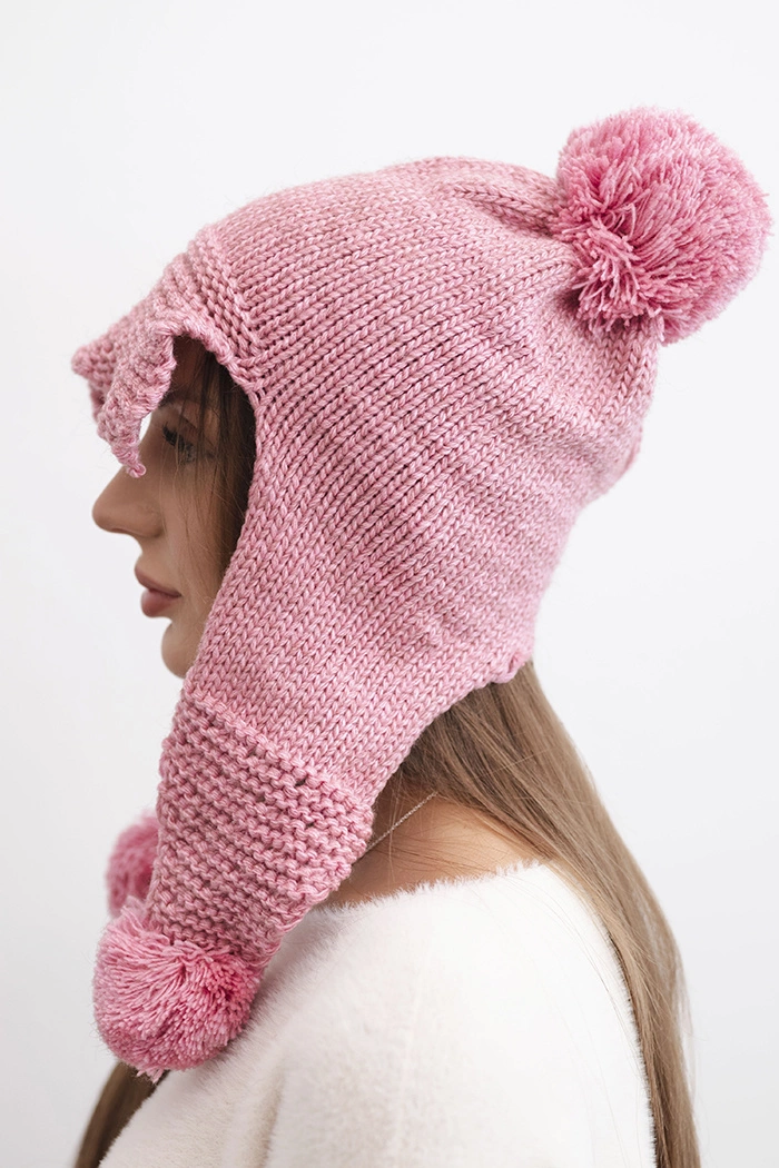 Kesi Women's winter cap with wool, visor and pom-poms K475 pink