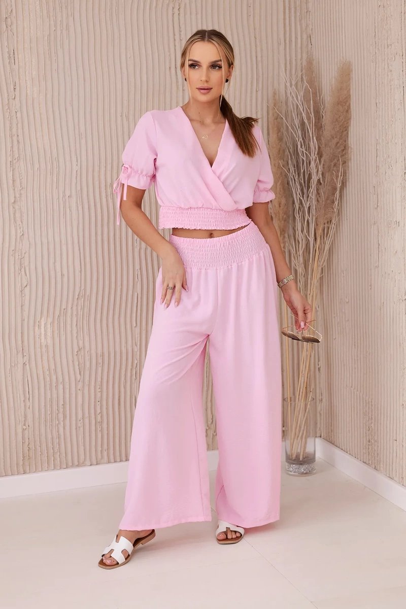 Women's Set Blouse + Trousers - Light Pink