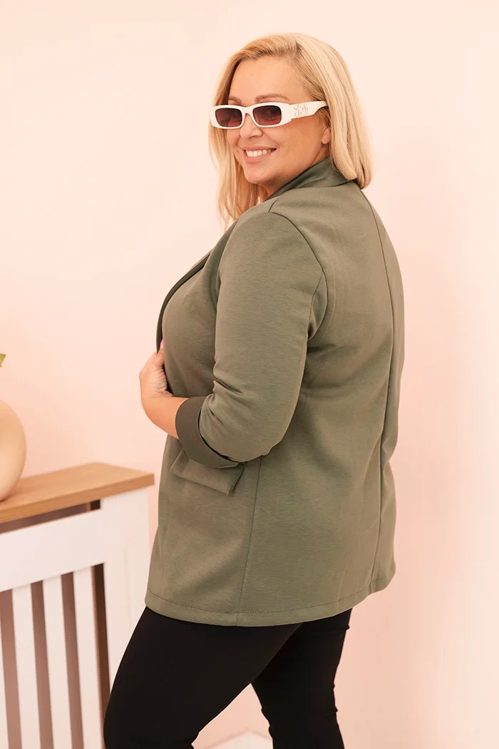 Kesi Włoski Dámska blúzka z viskózy Plus Size s dlhým rukávom a golierom khaki