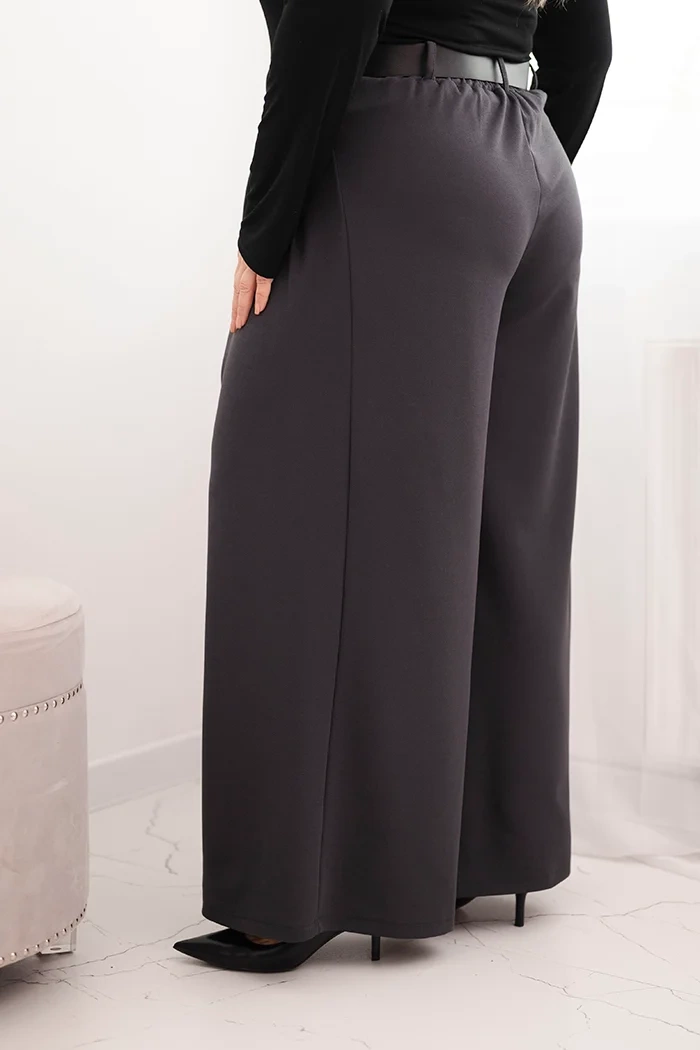 Kesi Włoski Plus Size women's pants with wide legs and a belt graphite