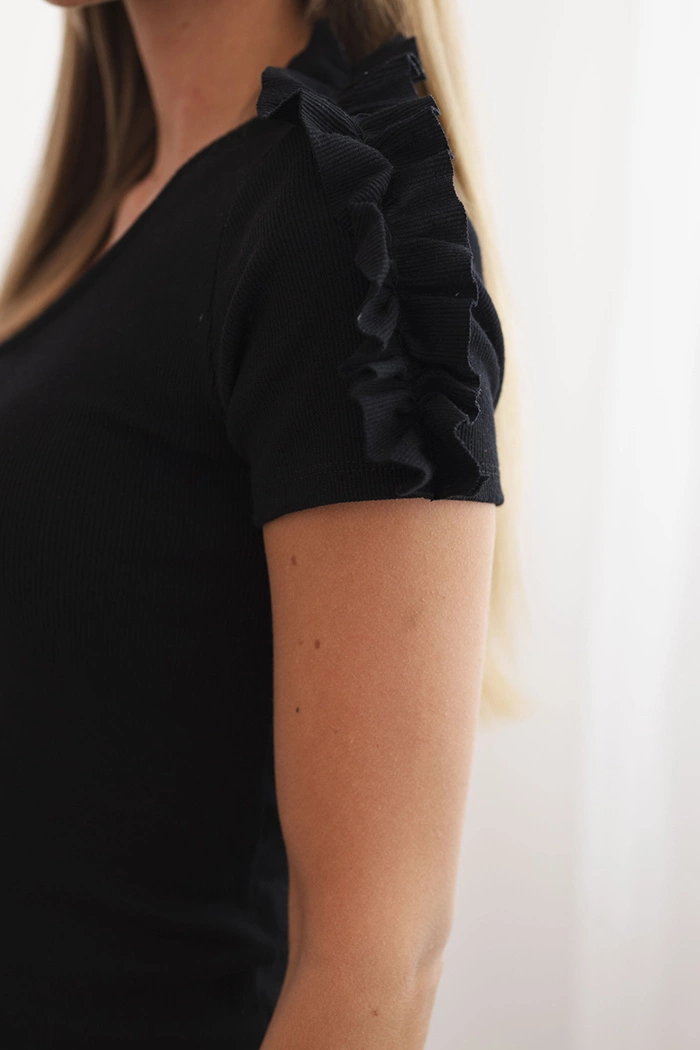 Kesi Women's cotton one-shoulder blouse with ruffle black