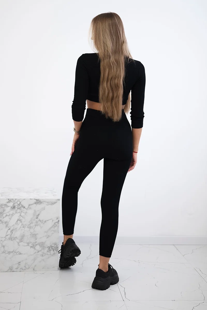 Ribbed crop top set in black
