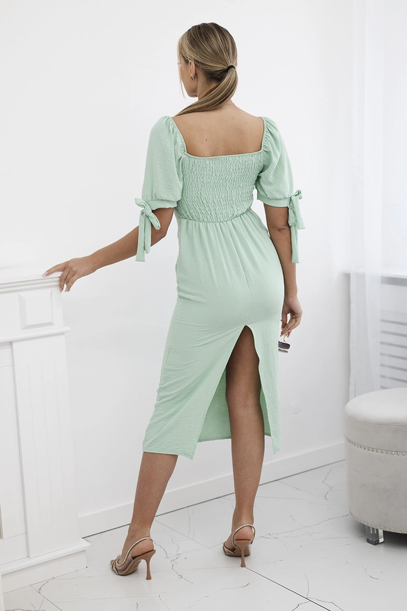 Women&#039;s dress gathered at the back with tied sleeves - mint