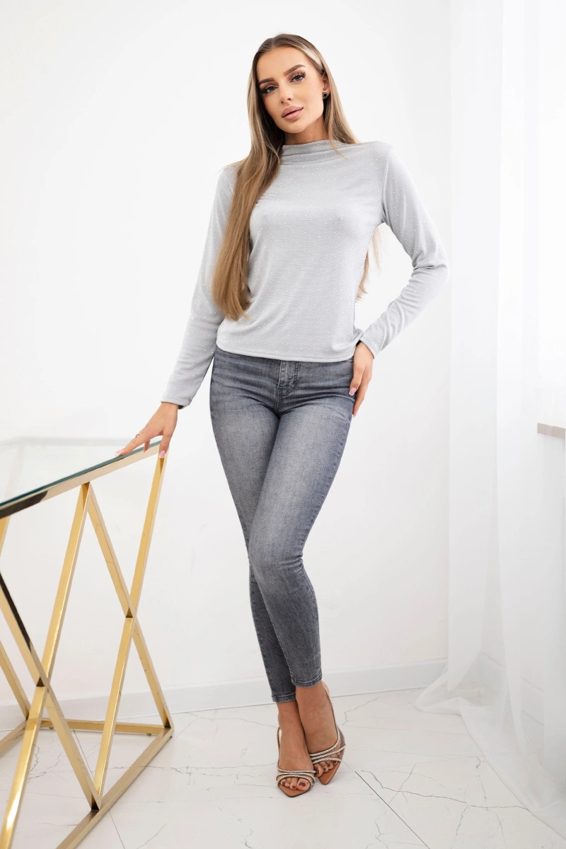 Kesi Włoski Blouse with decorative rhinestones grey