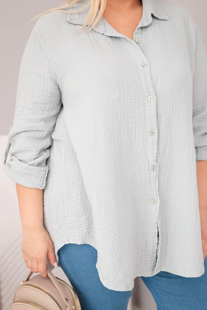 Kesi Włoski Bavlnená mušelínová košeľa Plus Size sivý