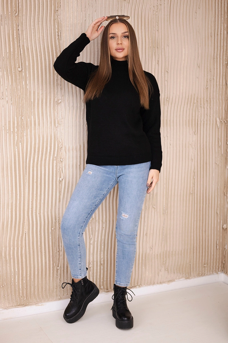 Black sweater with high neckline
