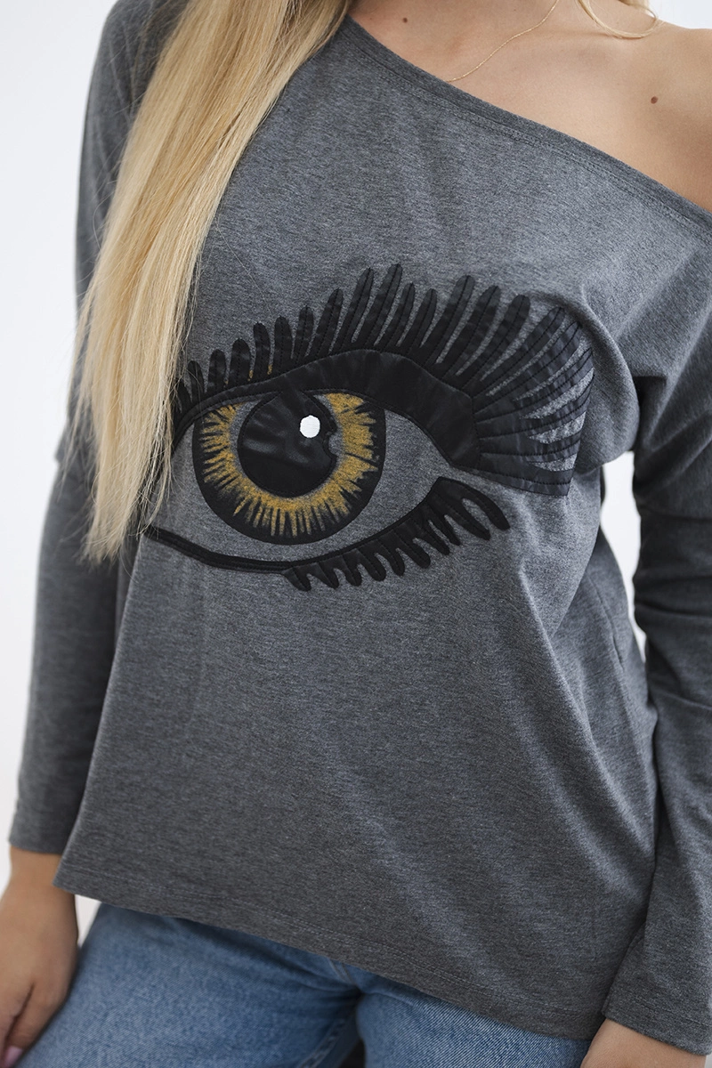 Printed blouse with a long back graphite
