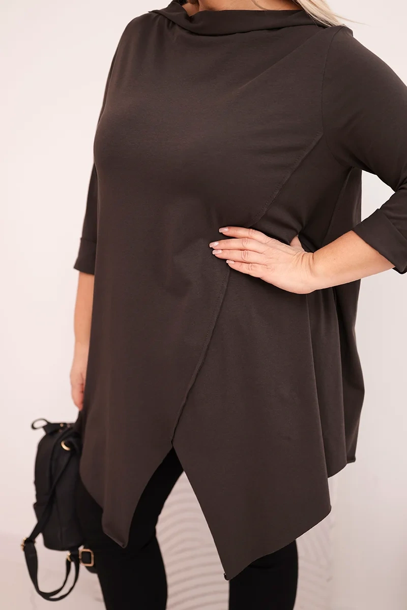 Asymetrická blúzka Plus Size s vyhrnutými rukávmi