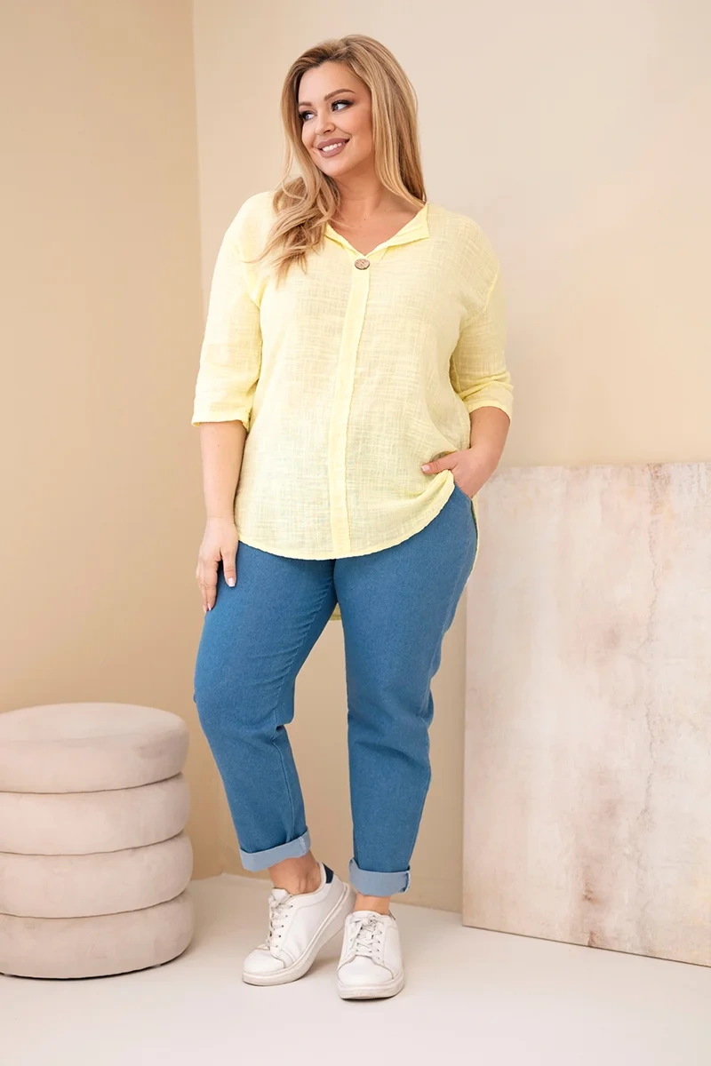 Dámska plus size blúzka s gombíkmi žltá