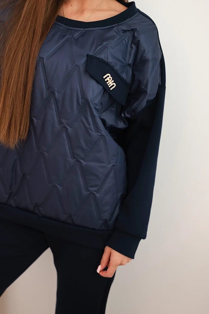 Kesi Włoski Women&#039;s tracksuit set made of viscose with a quilted sweatshirt and pants navy