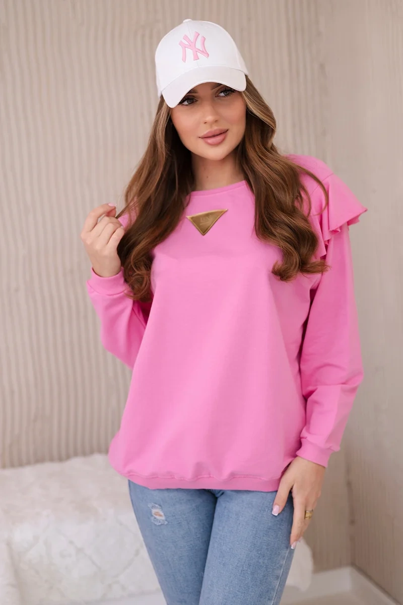 Cotton blouse with pleats on the shoulders light pink