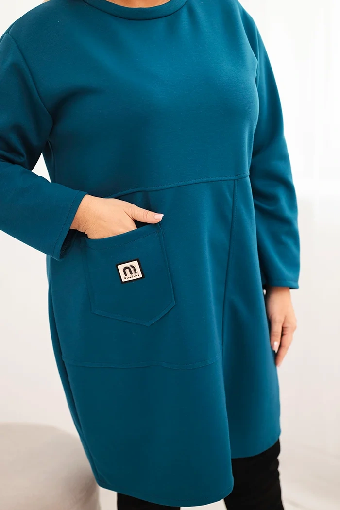Kesi Włoski Dámska sukňa Plus Size s vreckom a 3/4 rukávom maslová morská
