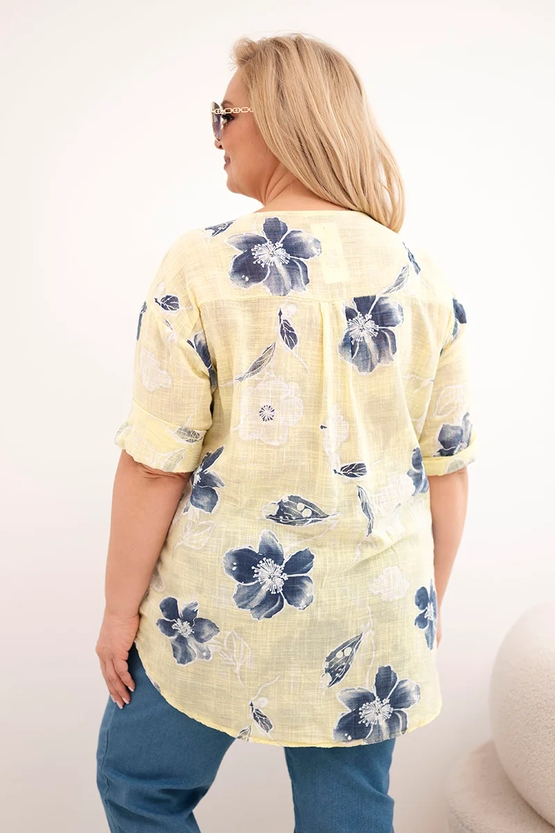 Kesi plus-size blúzka s kvetinovým vzorom žltá