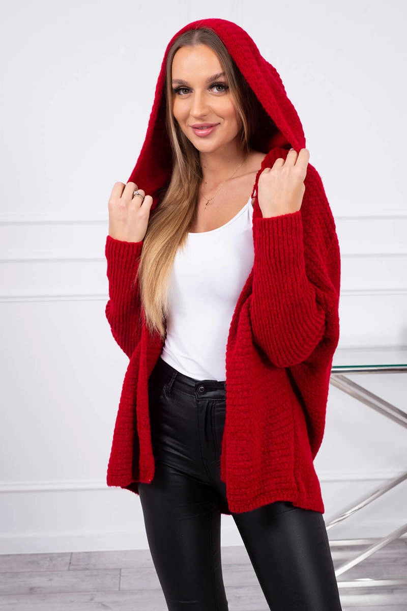 Hooded sweater with batwing sleeve