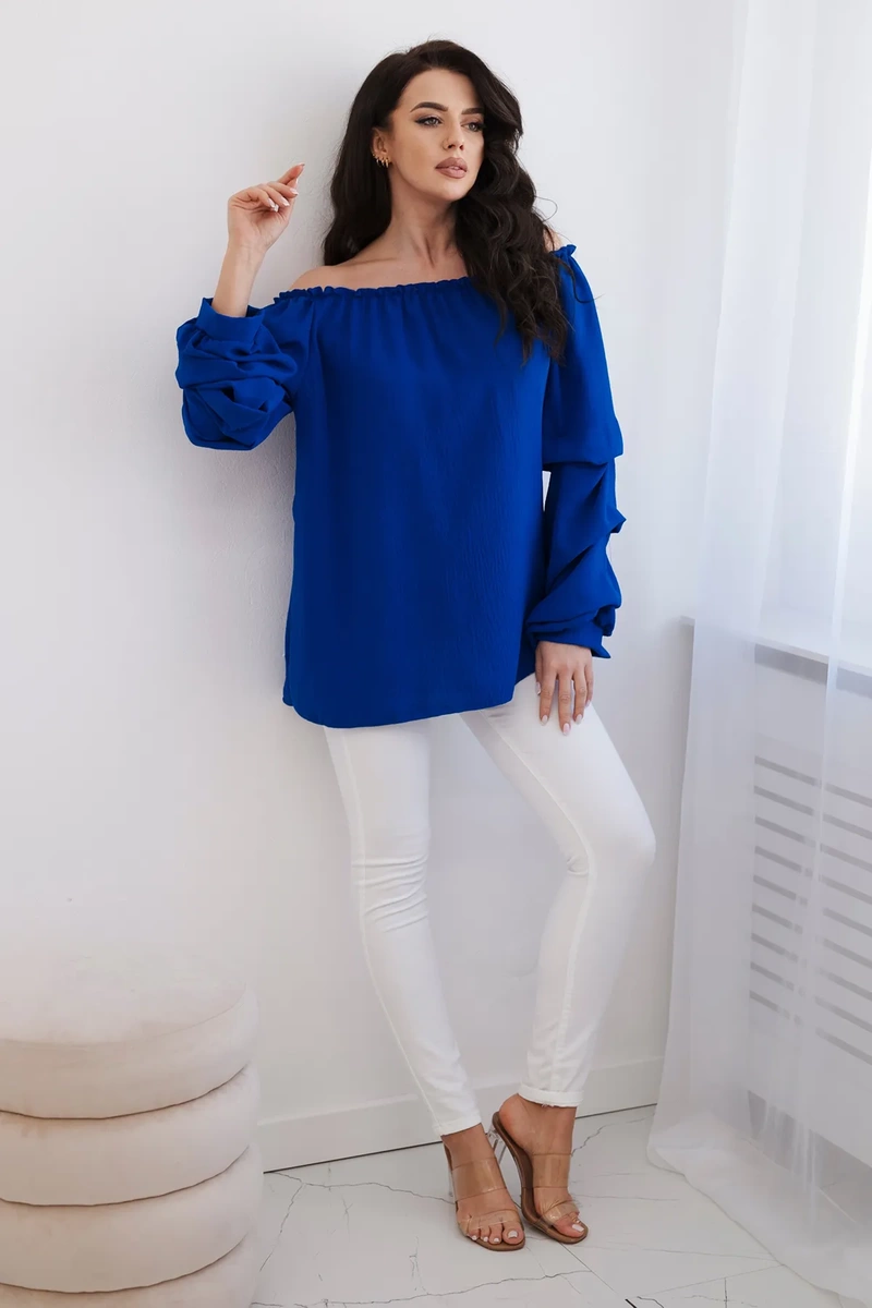 Spanish blouse with decorative sleeves cornflower blue