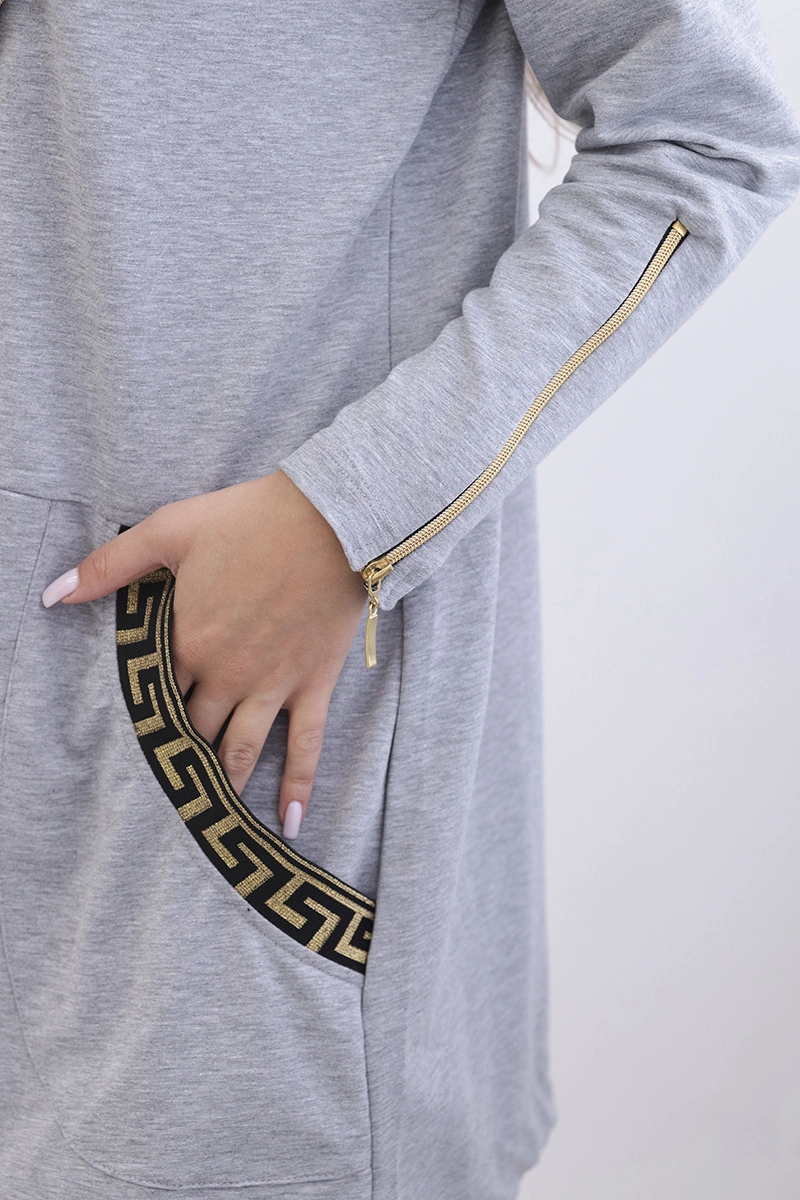 Sweatshirt with decorative belt in gray color