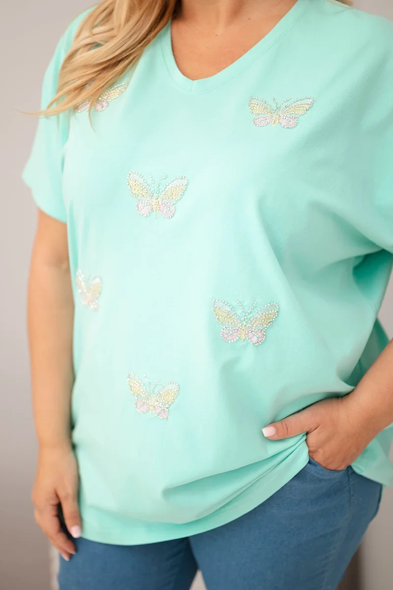Plus size blúzka s motýľmi mint