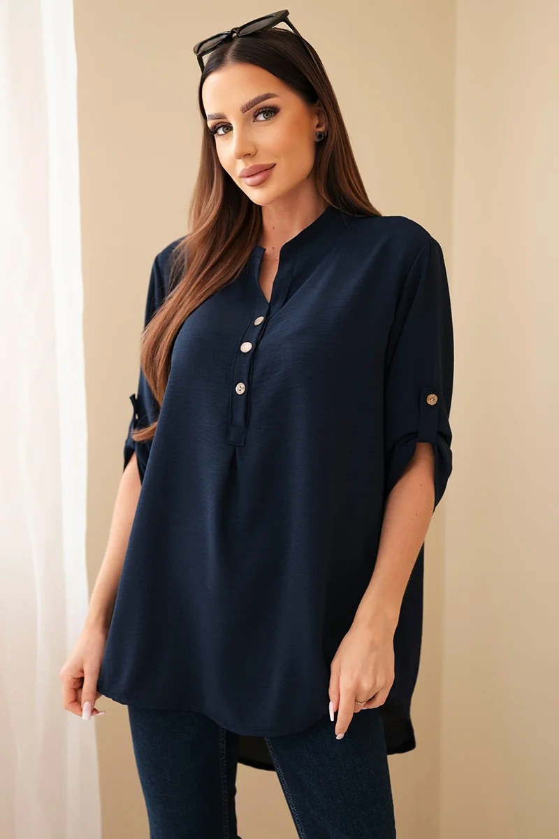 Blouse with a longer back - navy blue