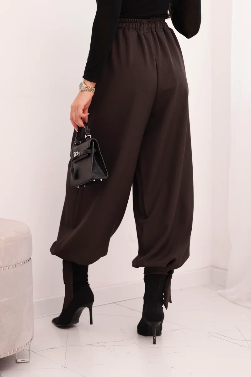 Kesi Włoski Women's wide-leg trousers with ties at the bottom brown