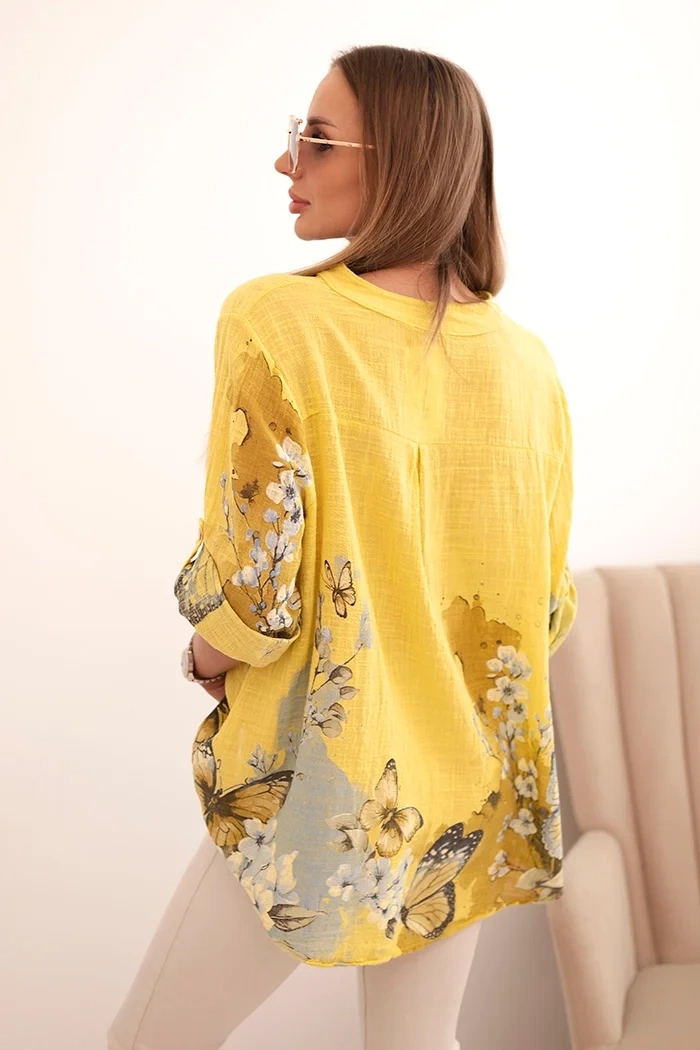 Kesi Włoski Women's cotton shirt with button and pocket kiwi