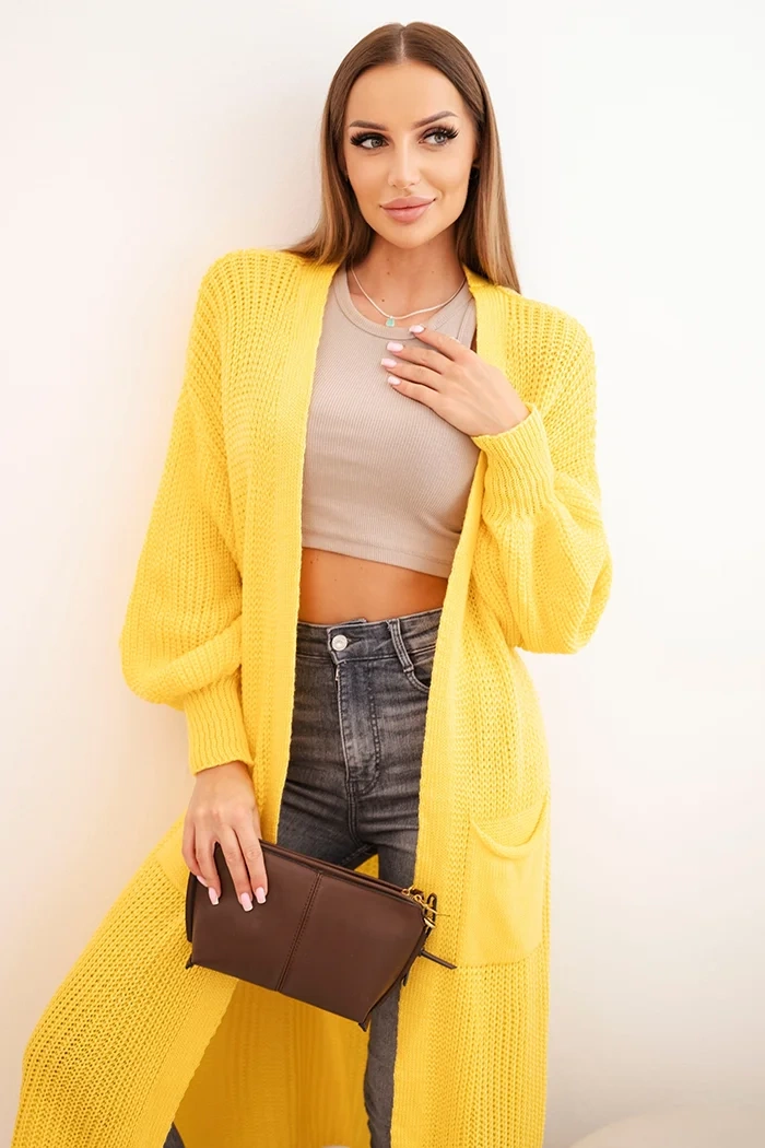 Kesi Włoski Long cardigan sweater dark yellow