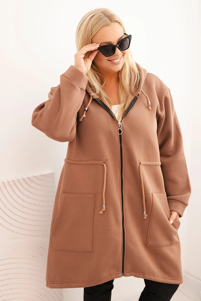 Kesi Women's insulated Plus Size hoodie with a V-neck brown