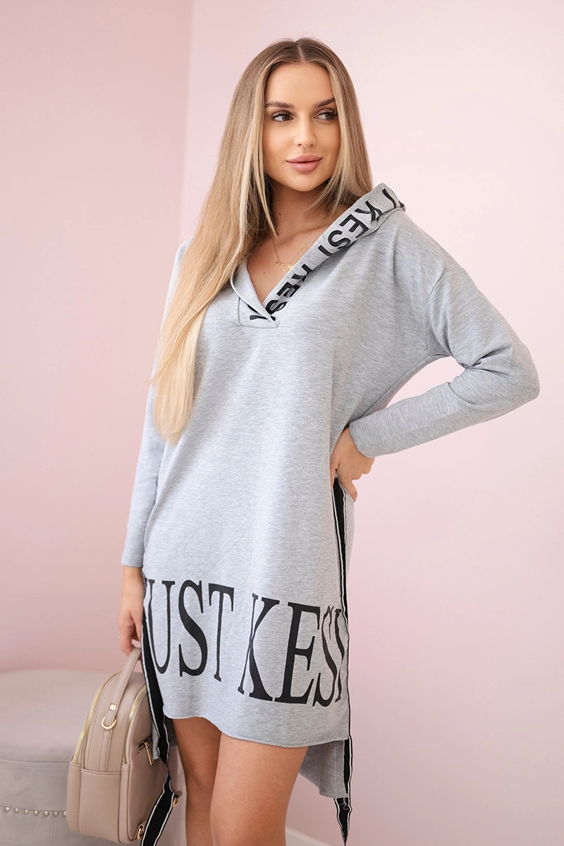 Dress with a hood and a gray print