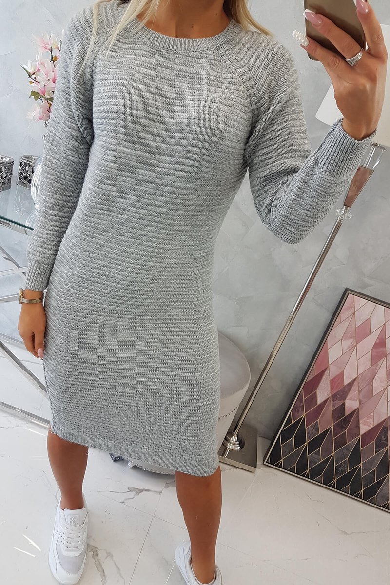 Striped sweater dress in gray color