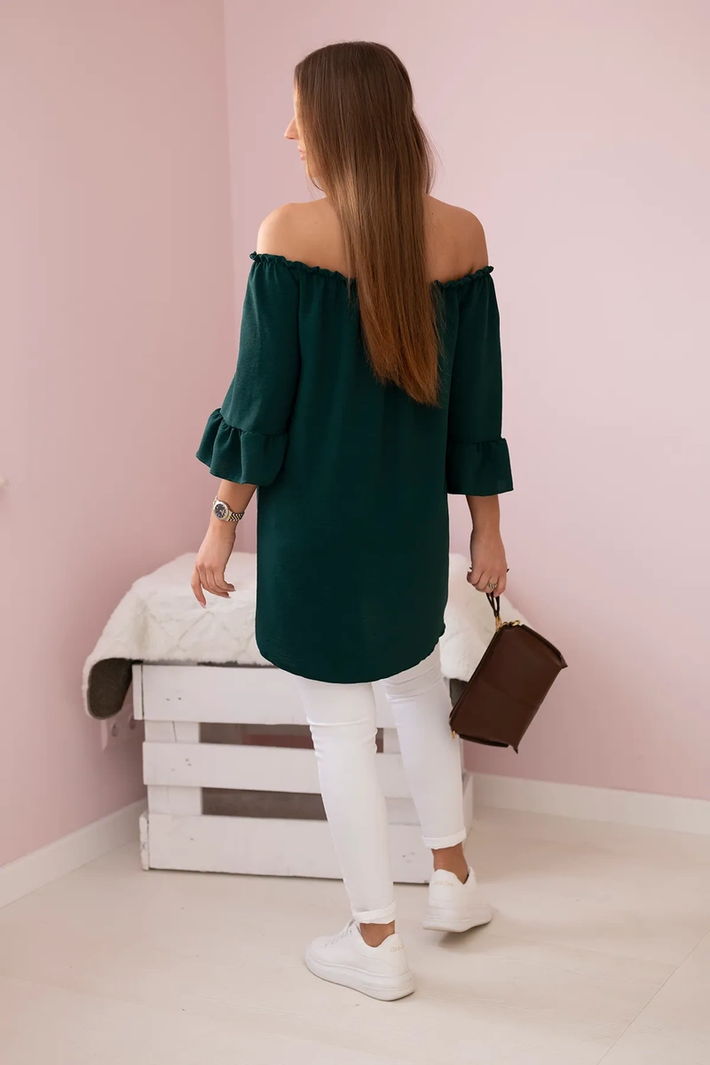 Spanish blouse with ruffles on the sleeve dark green