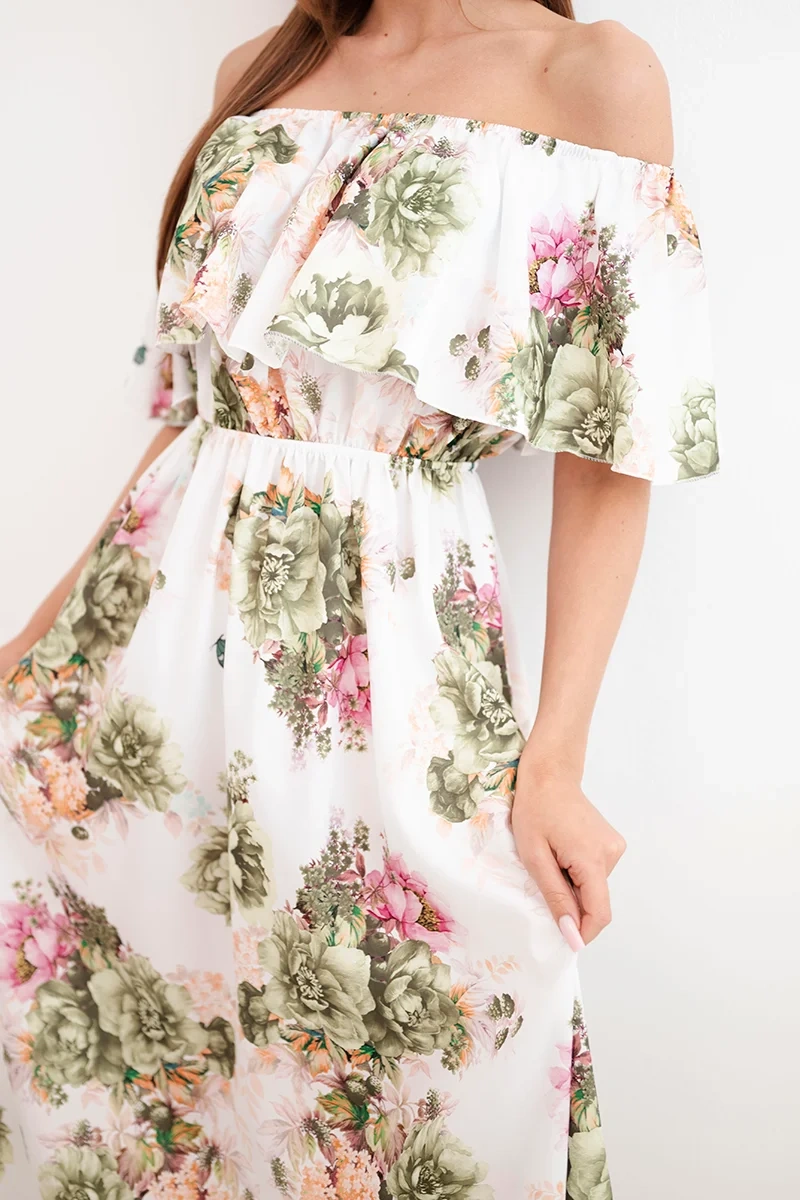 Kesi Włoski dámske off-the-shoulder šaty khaki