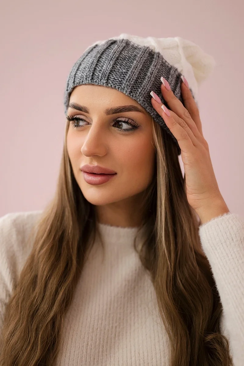 marka niezdefiniowana Milano fleecová čepice K203 dark beige melange+ecru