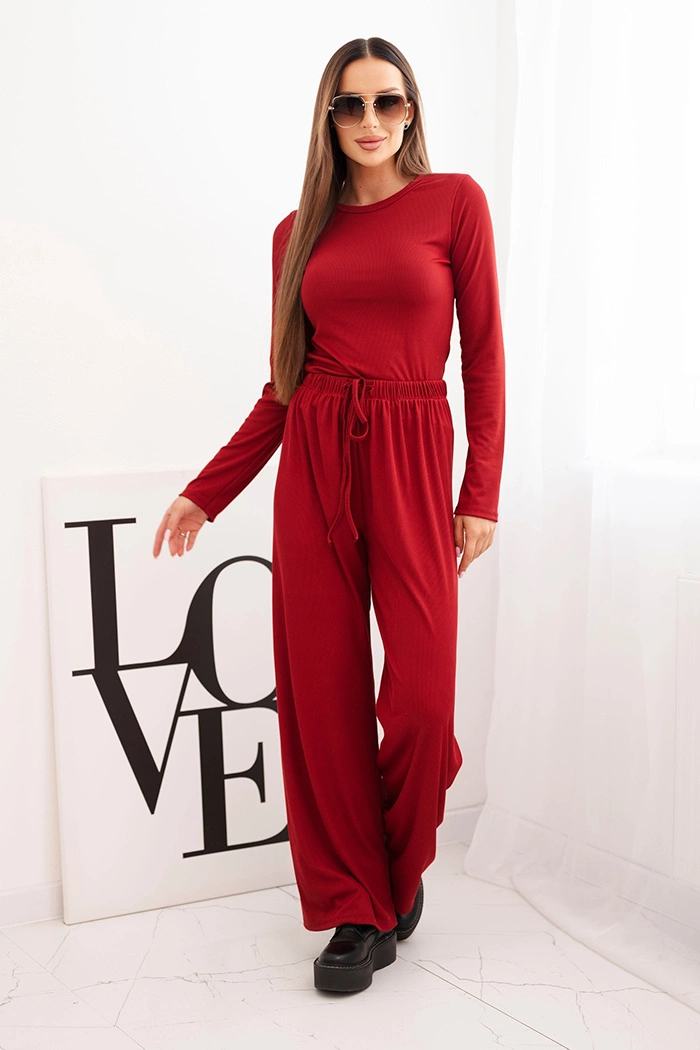 Дамски комплект от вискоза с блуза и широк панталон