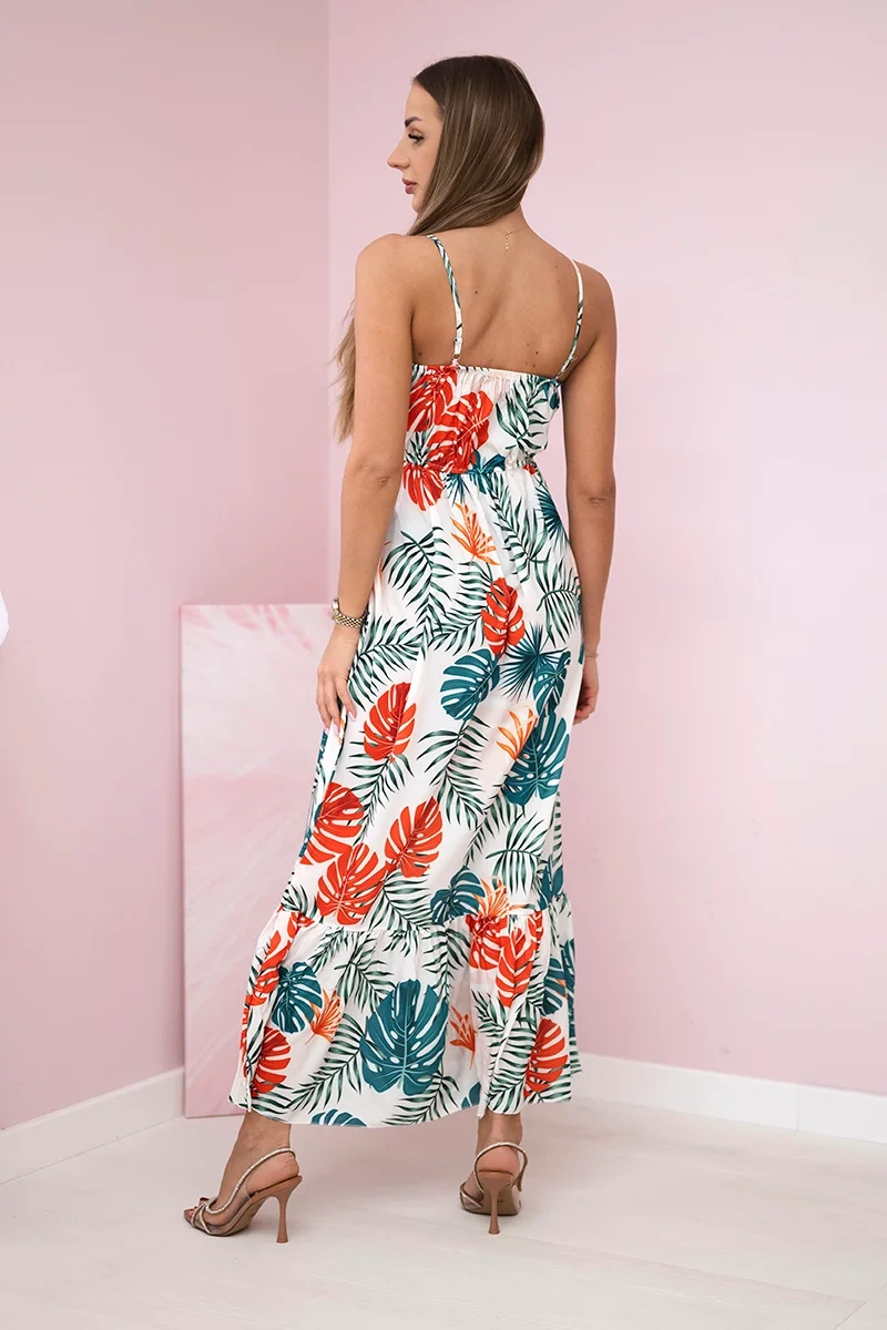 Dress with ecru leaf motif