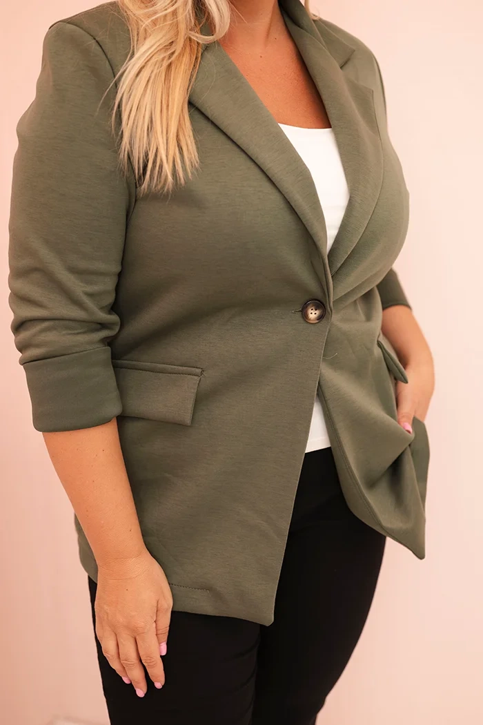Kesi Włoski Plus Size women&#039;s viscose blazer with long sleeves and collar khaki