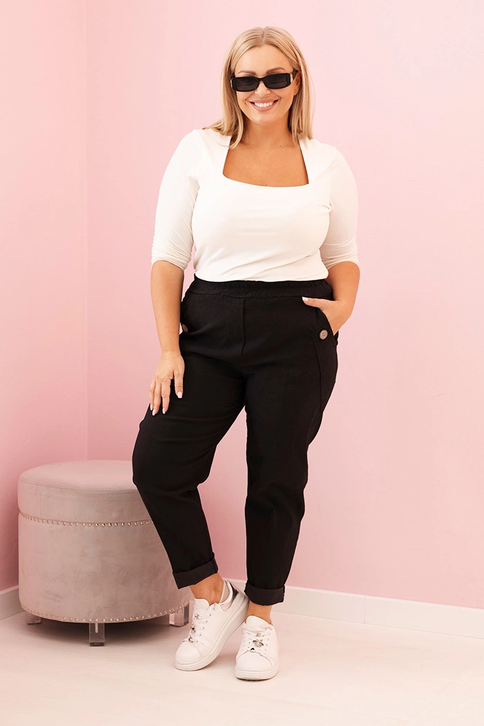 Kesi Włoski Plus Size women's distressed pants with viscose and elastic black