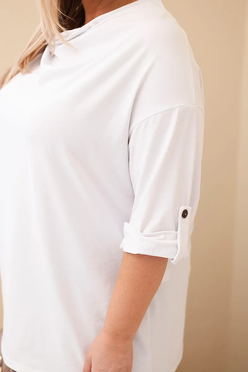Kesi Włoski Dámska blúzka Plus Size z bavlnou vo voľnom strihu s vodným výstrihom biela