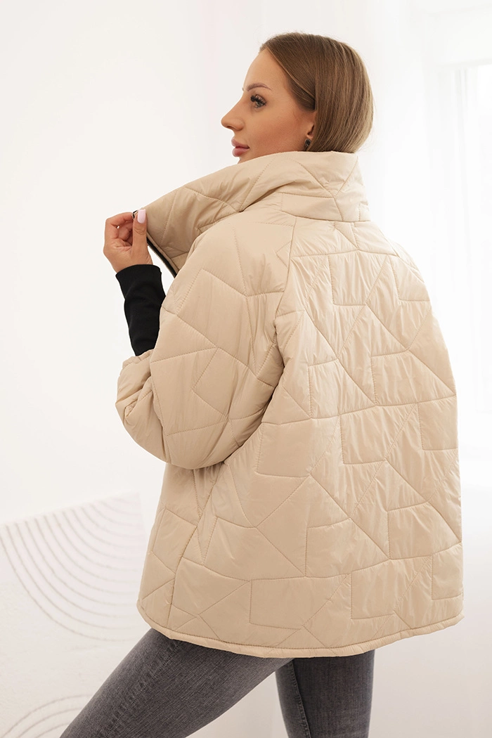 Kesi Włoski Quilted women's jacket with a short cut and a stand-up collar dark beige