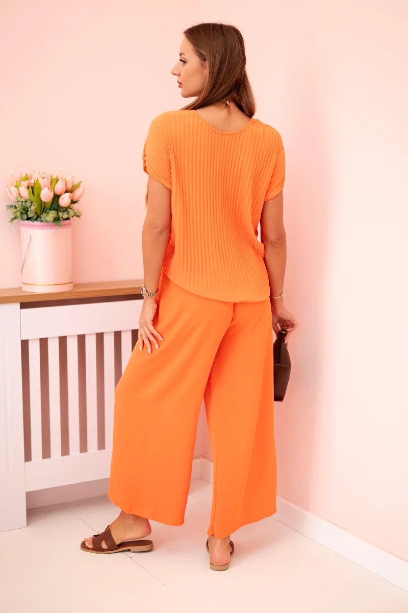 Kesi Włoski Viscose set pleated blouse + trousers orange