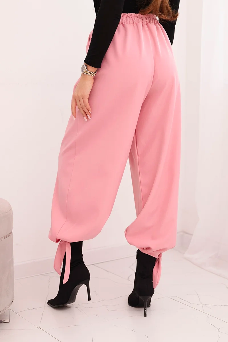 Kesi Włoski Women's wide-leg pants with ties at the bottom light pink
