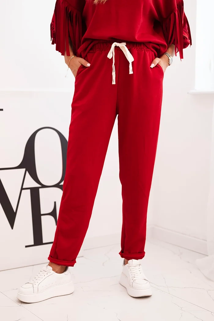 Kesi Włoski Women&#039;s butter set with fringes on the sleeves burgundy