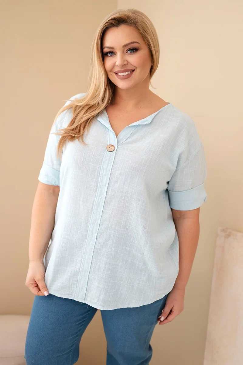 Dámska blúzka plus size s gombíkovým výstrihom modrá