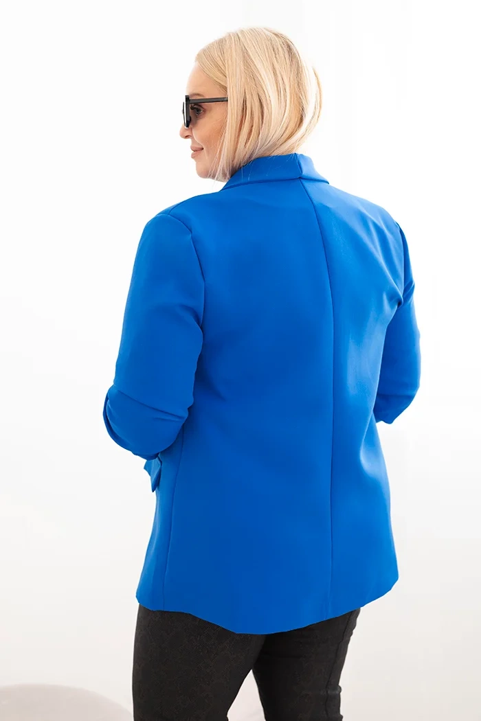 Kesi Włoski Women's Plus Size Unbuttoned Blazer with Lining XL/2XL cornflower blue